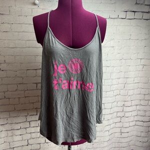Soulcycle Je T’aime gray and pink tank top size medium